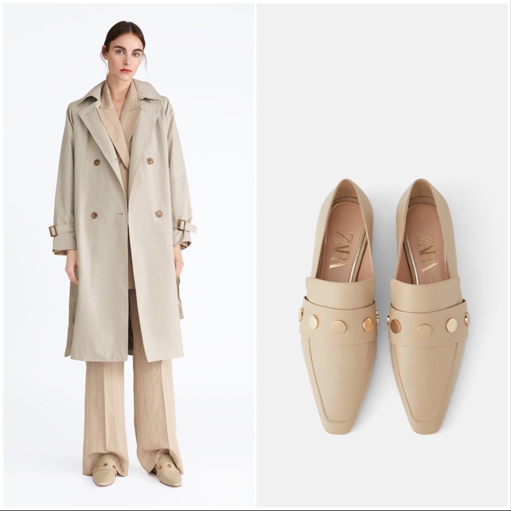 Genuine Leather Gold Stud Loafers